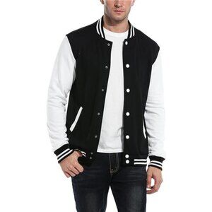 Mens Varsity Jacket Letterman Baseball Bomber Slim Fit Button Cotton Warm